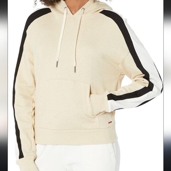 n:PHILANTHROPY Tops - PHILANTHROPY Tan‎ Striped Pullover Sweatshirt Hoodie Long Sleeve Sz Small